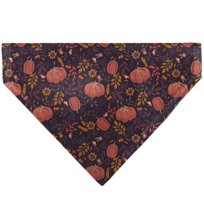Pet Bandana - Fall Harvest Pumpkins and Flowers Collage Purples/Orange/Greens