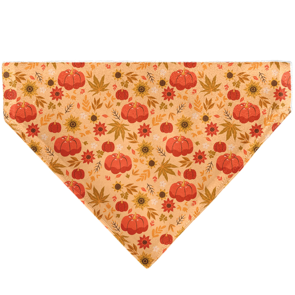 Pet Bandana - Fall Harvest Pumpkins and Flowers Collage Tan/Orange/Yellows