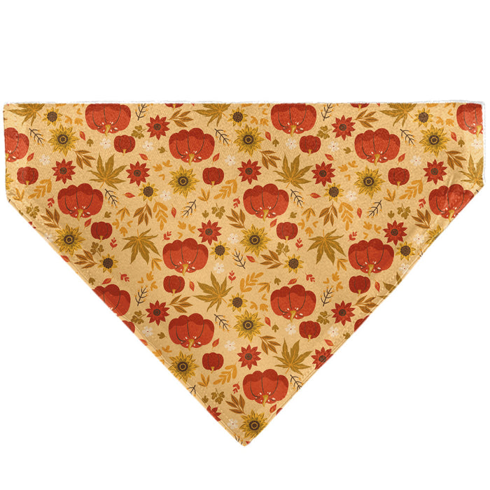 Pet Bandana - Fall Harvest Pumpkins and Flowers Collage Tan/Orange/Yellows