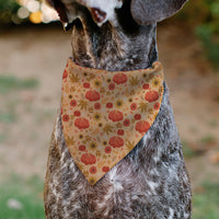 Pet Bandana - Fall Harvest Pumpkins and Flowers Collage Tan/Orange/Yellows