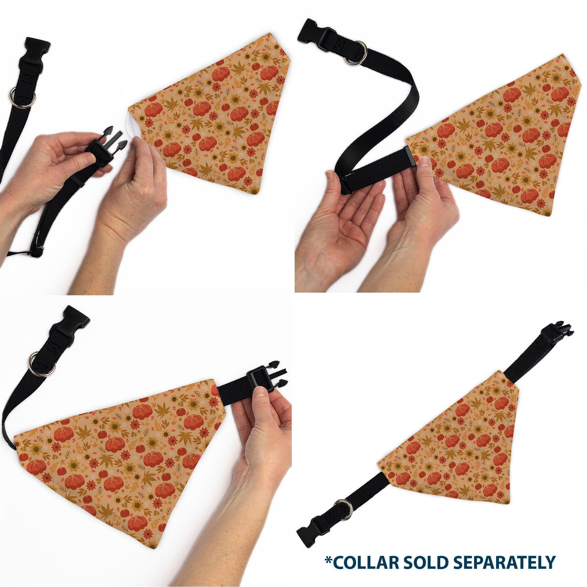 Pet Bandana - Fall Harvest Pumpkins and Flowers Collage Tan/Orange/Yellows