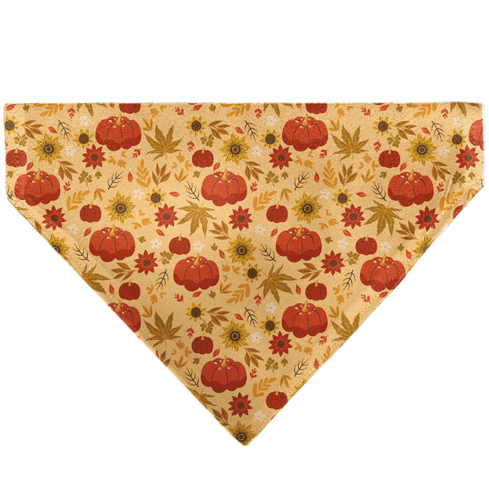 Pet Bandana - Fall Harvest Pumpkins and Flowers Collage Tan/Orange/Yellows