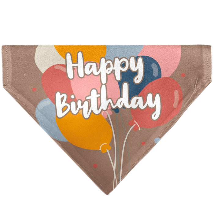 Pet Bandana - HAPPY BIRTHDAY Text and Balloons Tan/Multi Color