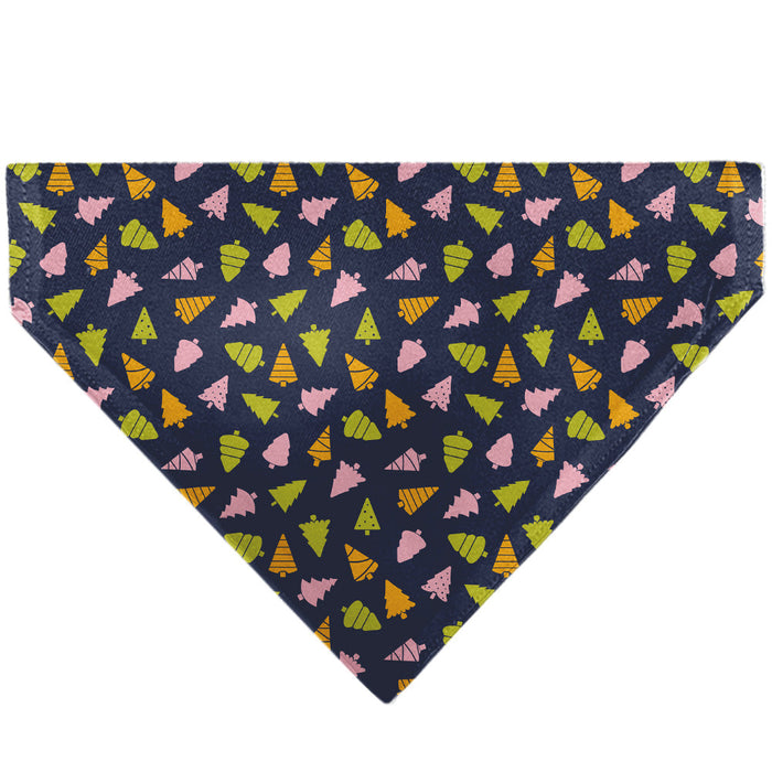 Pet Bandana - Holiday Christmas Trees Collage Navy/Multi Color