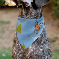 Pet Bandana - Holiday Winter Animals and Christmas Trees Collage Baby Blue