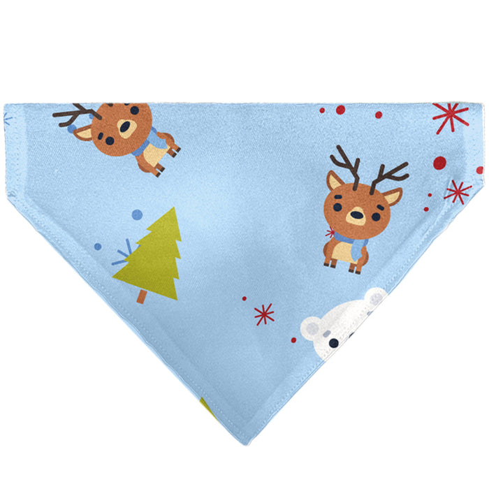 Pet Bandana - Holiday Winter Animals and Christmas Trees Collage Baby Blue