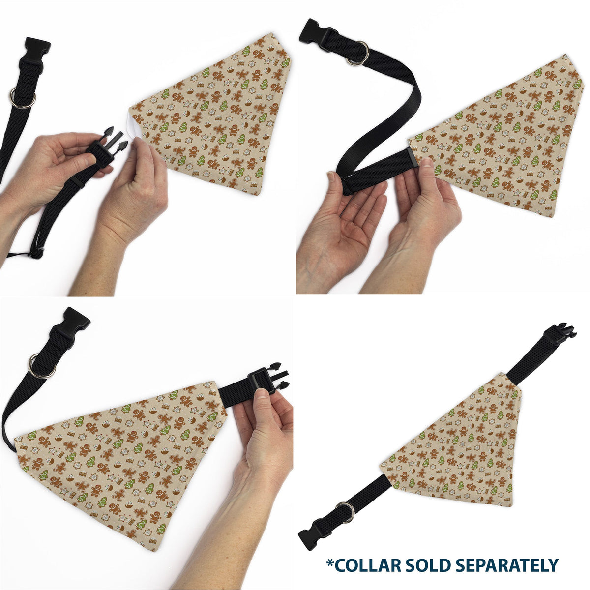 Pet Bandana - Holiday Decorated Gingerbread Cookies Collage Tan