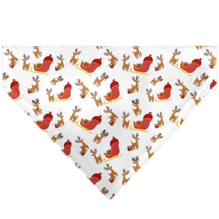 Pet Bandana - Holiday Santa Reindeers and Sleigh Collage White
