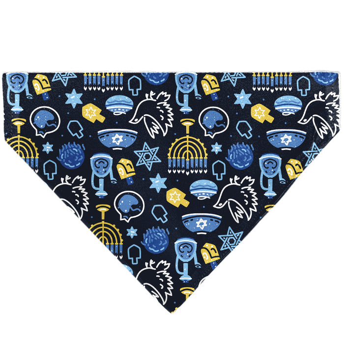 Pet Bandana - Hanukkah Holiday Symbols Black/Blues/Yellow