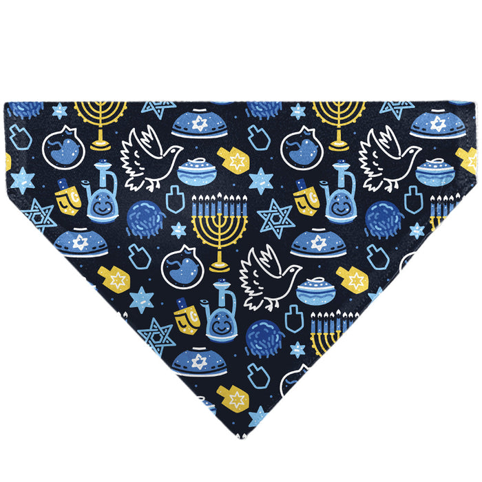 Pet Bandana - Hanukkah Holiday Symbols Black/Blues/Yellow