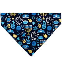 Pet Bandana - Hanukkah Holiday Symbols Black/Blues/Yellow