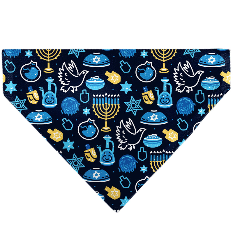 Pet Bandana - Hanukkah Holiday Symbols Black/Blues/Yellow