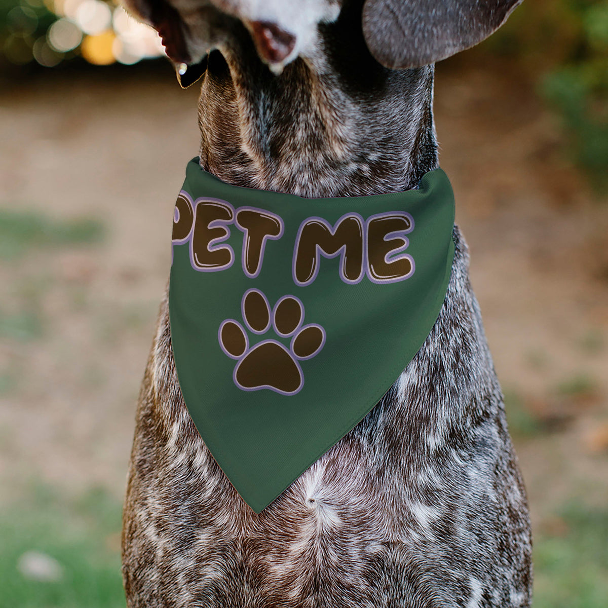 Pet Bandana - PET ME Text and Paw Olive/Pinks/Brown