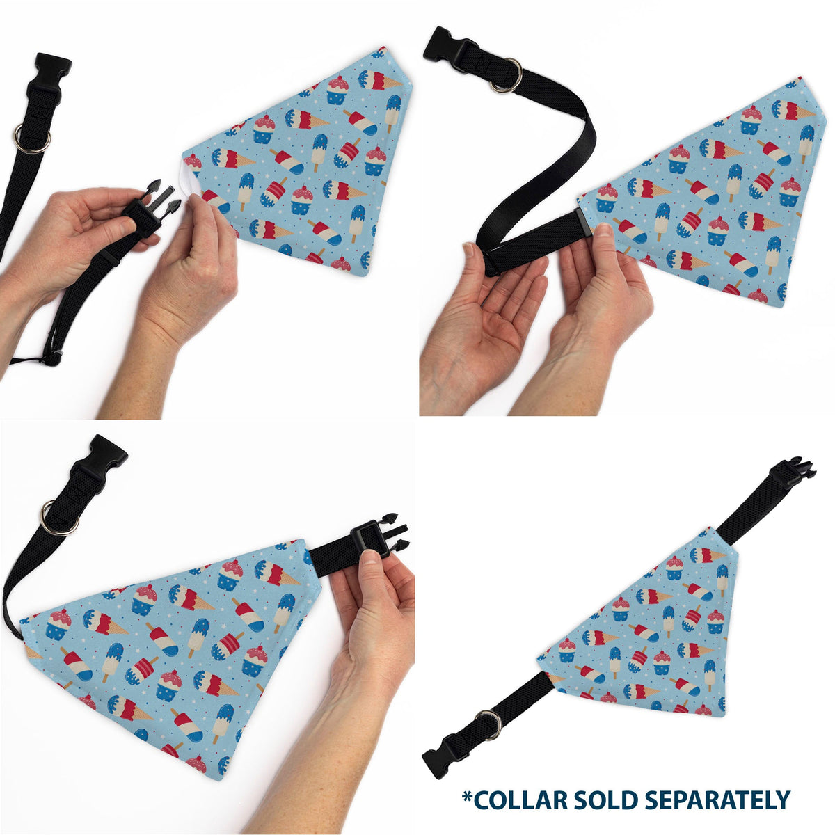 Pet Bandana - Stars and Stripes Desserts Scattered Baby Blue/Red/White/Blue
