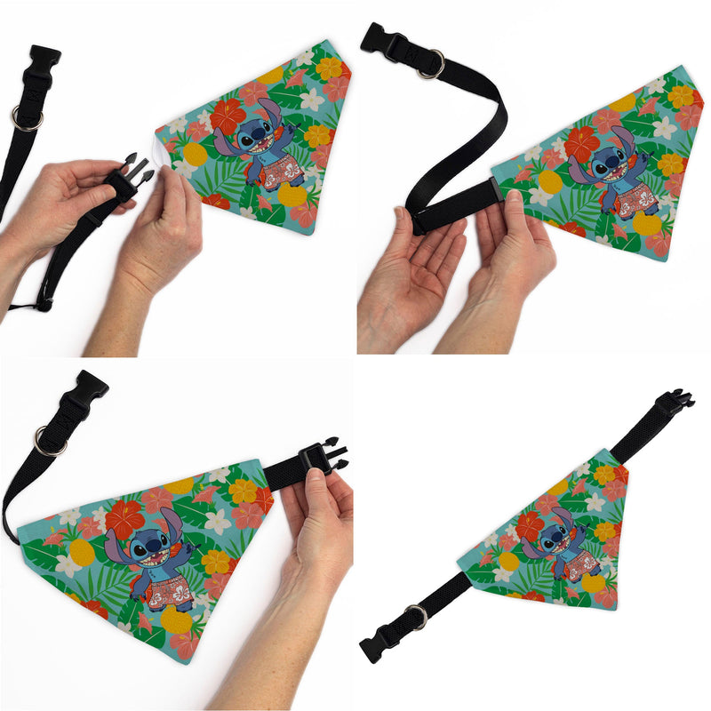 Pet Bandana - Lilo & Stitch Stitch Hang Loose Pose Floral Collage Blue