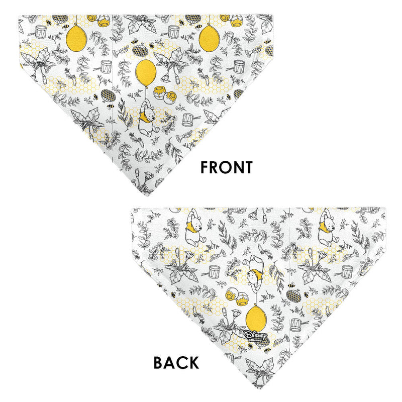 Pet Bandana - Winnie the Pooh Balloon Pose and Foliage Collage Beige/Black/Yellows
