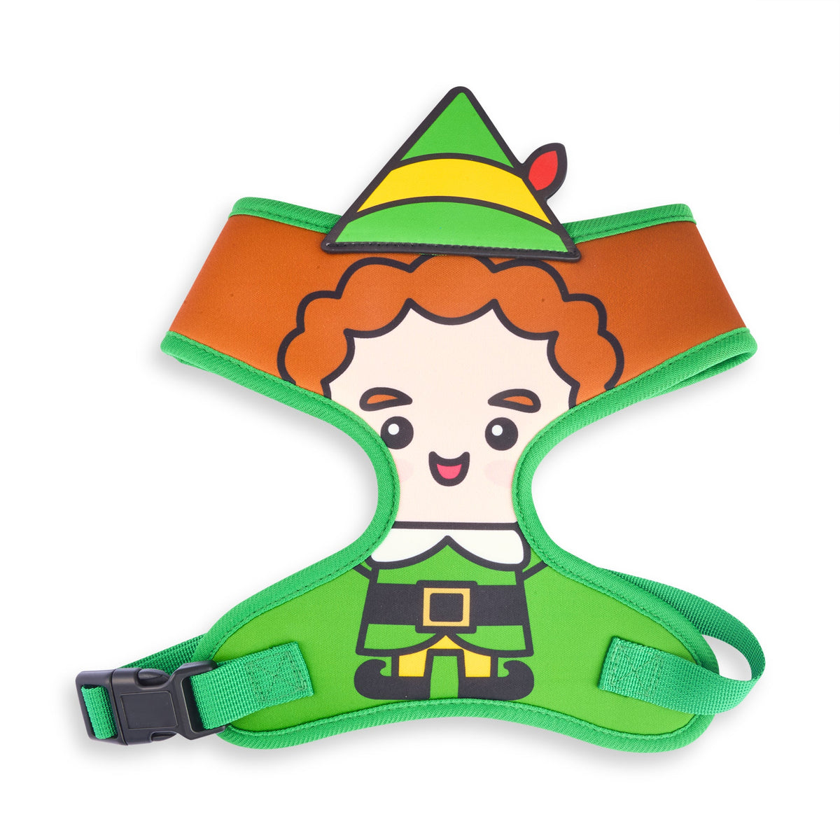 Pet Harness - Elf Chibi Buddy the Elf Face with Hat Applique Green