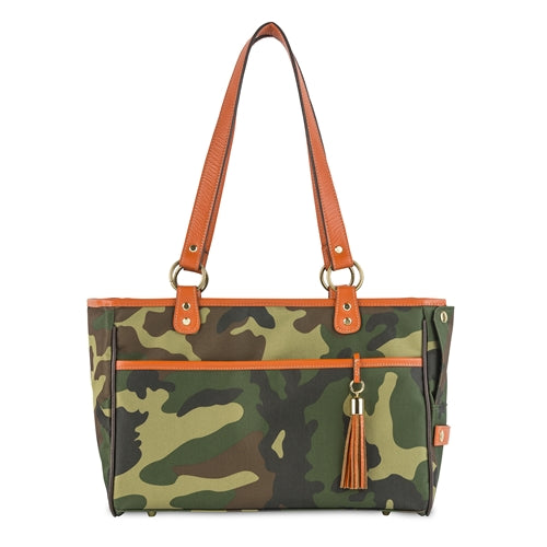 Camouflage Tote - Orange Leather Trim