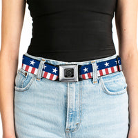 USA Stars & Stripes 2 Seatbelt Belt – World Cup 2026 Edition (Blue/White/Red/White)