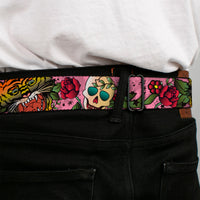 BD Wings Logo CLOSE-UP Full Color Black Silver Seatbelt Belt - Death Before Dishonor Pink Webbing