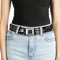 BD Wings Logo CLOSE-UP Full Color Black Silver Seatbelt Belt - Dead Men Tell No Tales Gray Webbing