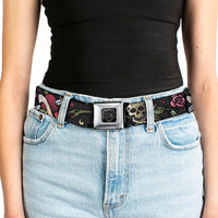 BD Wings Logo CLOSE-UP Full Color Black Silver Seatbelt Belt - Live Hard Die Young CLOSE-UP Black Webbing