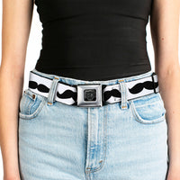 BD Wings Logo CLOSE-UP Full Color Black Silver Seatbelt Belt - Mustache Trio White/Black Webbing
