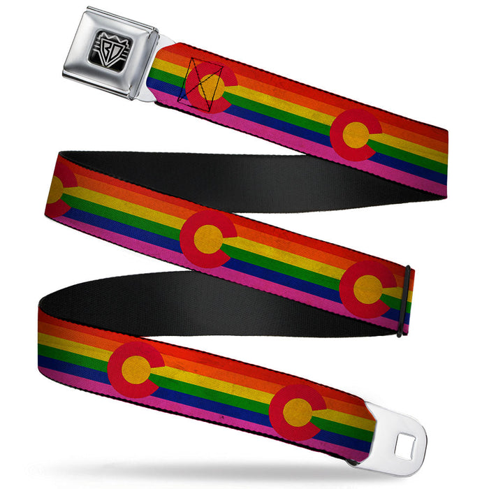 BD Wings Logo CLOSE-UP Full Color Black Silver Seatbelt Belt - Colorado Flags2 Pride Vintage Webbing
