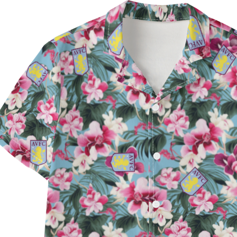 Aston Villa FC 25/26 Team-Inspired Kids Cotton-Blend Hawaiian Shirt