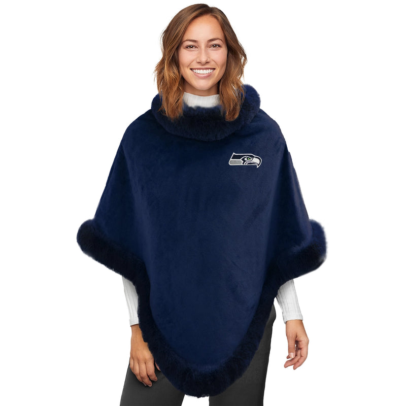 Seattle Seahawks Fur Trim Poncho