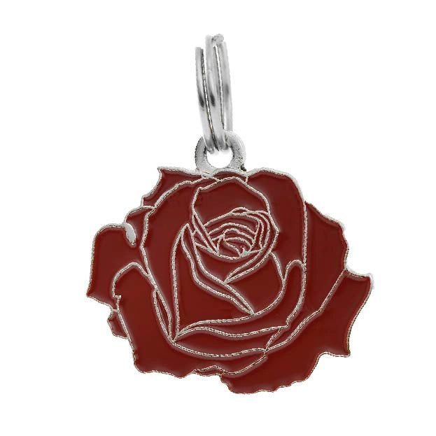 Rose Pet ID Tag - Red & Silver