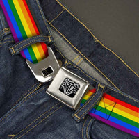 BD Wings Logo CLOSE-UP Full Color Black Silver Seatbelt Belt - Flag Pride Rainbow Webbing
