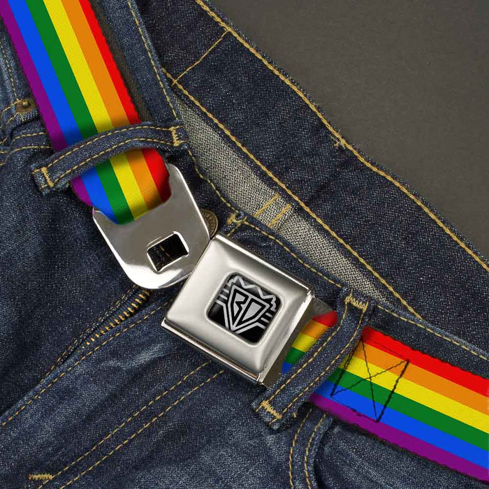 BD Wings Logo CLOSE-UP Full Color Black Silver Seatbelt Belt - Flag Pride Rainbow Webbing