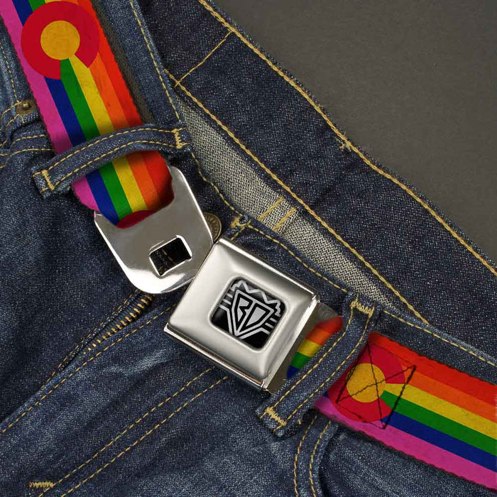 BD Wings Logo CLOSE-UP Full Color Black Silver Seatbelt Belt - Colorado Flags2 Pride Vintage Webbing