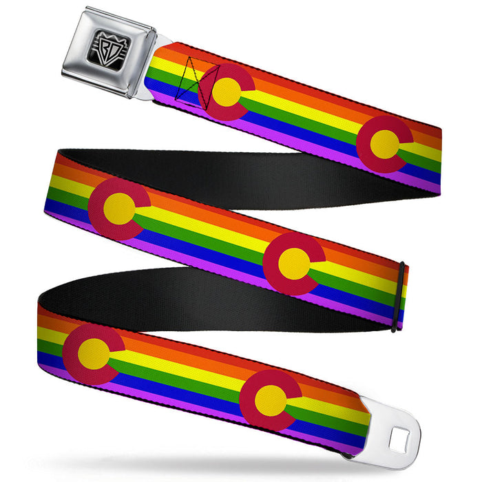 BD Wings Logo CLOSE-UP Full Color Black Silver Seatbelt Belt - Colorado Flags2 Pride Webbing