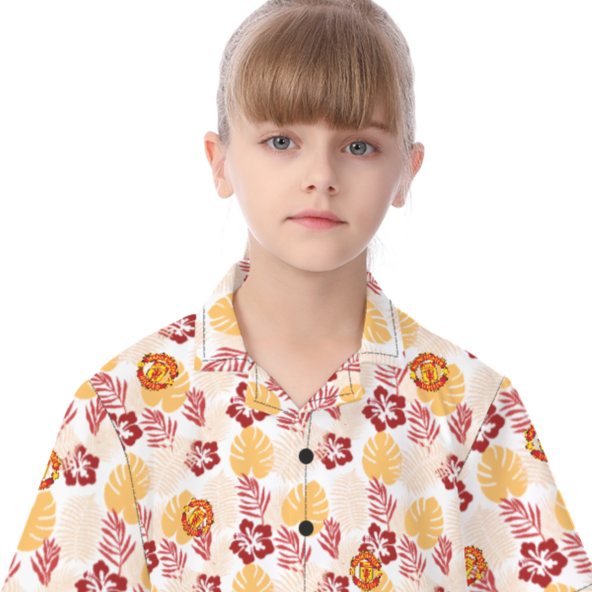 Manchester United FC 25/26 Team-Inspired Kids Cotton-Blend Hawaiian Shirt