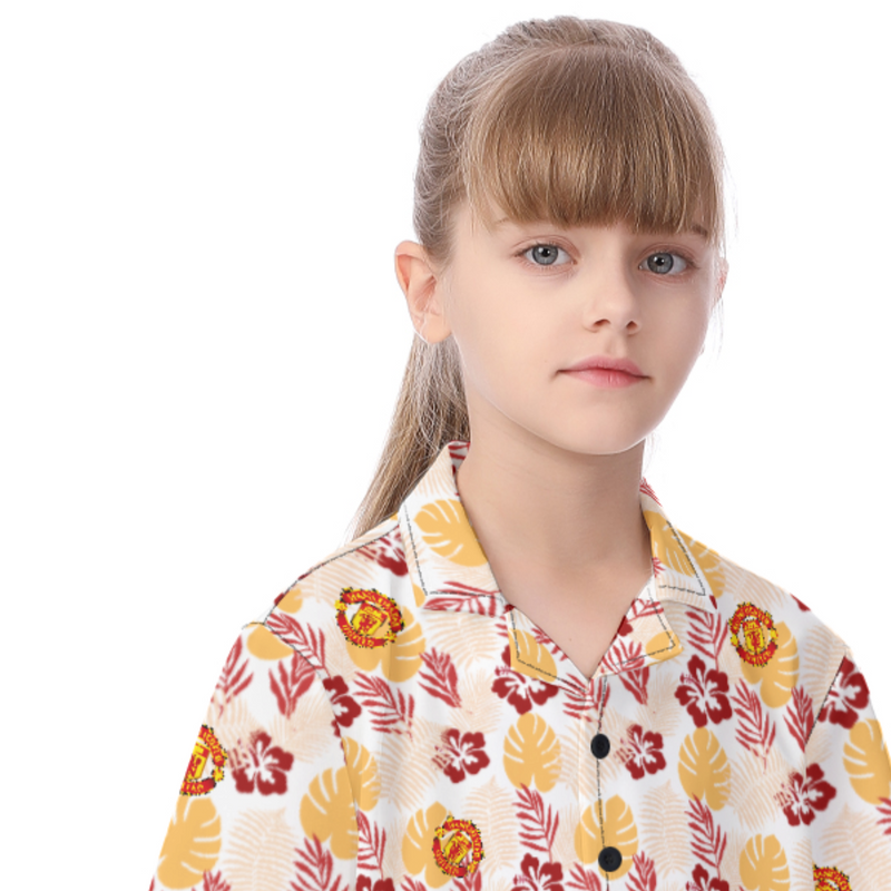 Manchester United FC 25/26 Team-Inspired Kids Cotton-Blend Hawaiian Shirt