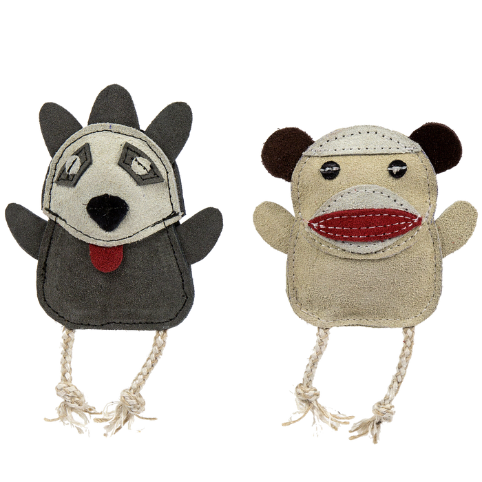 Natural Leather Wee Buddies Sock Monkey & Raccoon Dog Toys, 2 Pack
