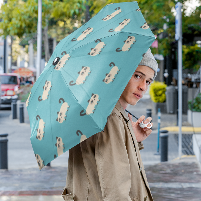 Grumpy Cat Teal Auto Open/Close Umbrella