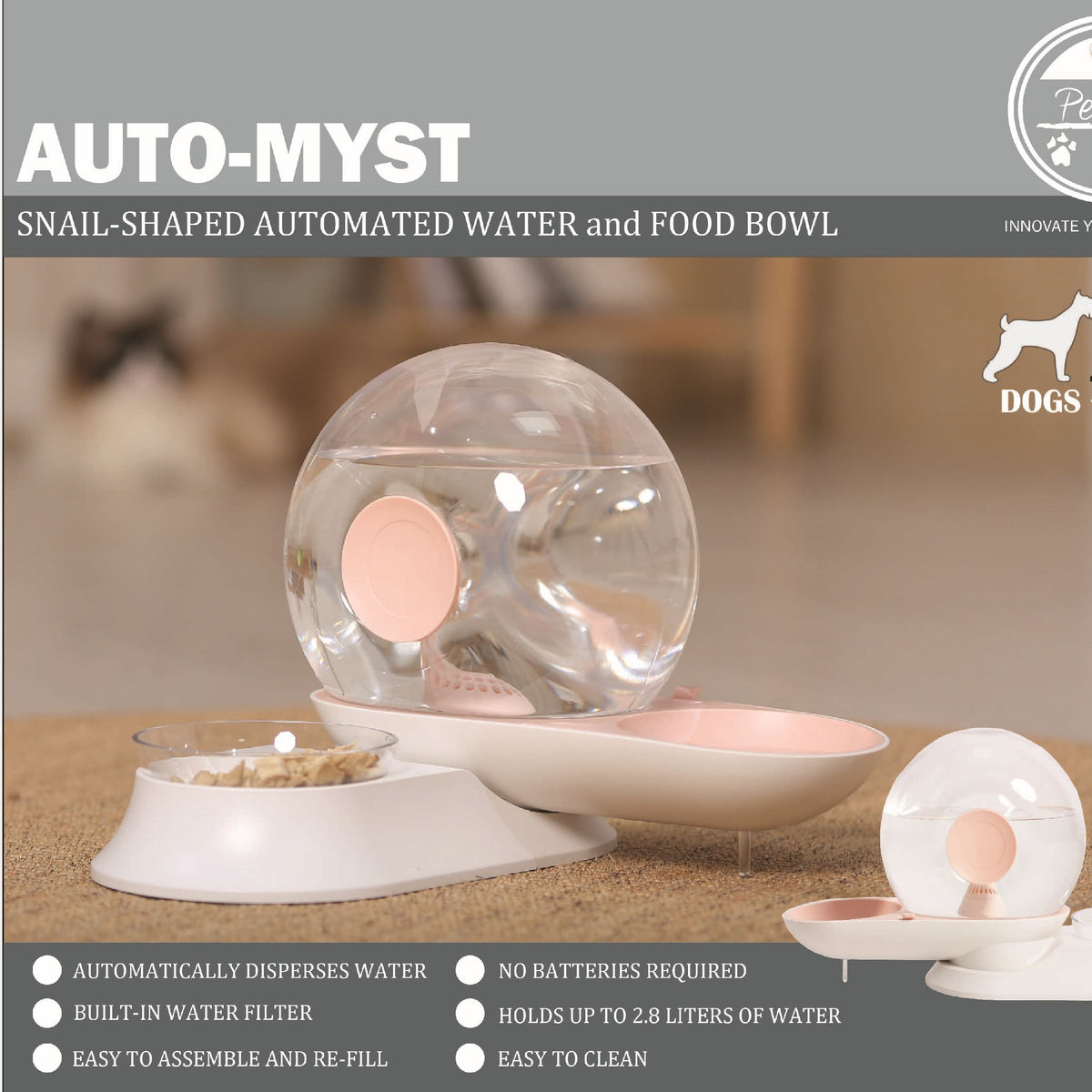 Pet Life ® 'Auto-Myst' Snail Shaped 2-in-1 Automated Gravity Pet Filtered Water Dispenser and Food Bowl
