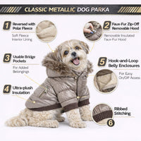 Pet Life ® Classic Metallic Fashion 3M Insulated Dog Coat Parka  w/ Removable Hood