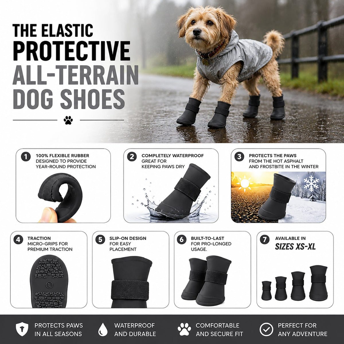 Pet Life ® Elastic Protective Multi-Usage All-Terrain Rubberized Dog Shoes - Set of 4