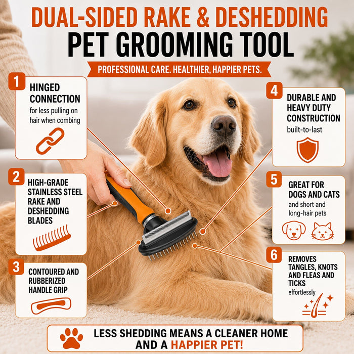 Pet Life ® Flex Series 2-in-1 Dual-Sided Grooming Undercoat Pet Rake and Deshedder
