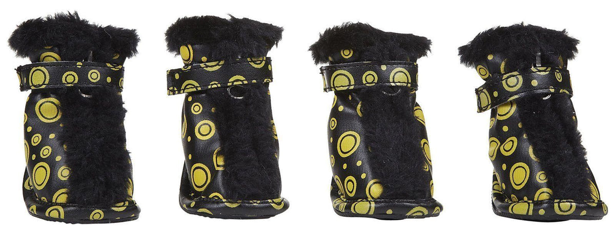 Pet Life ® Fur-Comfort 3M Insulated Fashion Fur and PVC Waterproof Winter Dog Boots - Set of 4