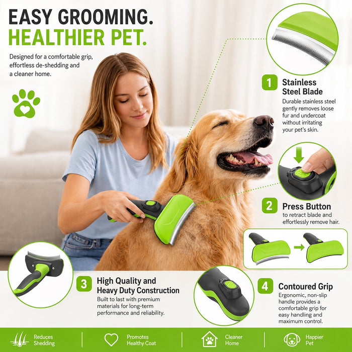 Pet Life ® 'Fur-Guard' Easy Self-Cleaning Grooming Deshedder Pet Comb