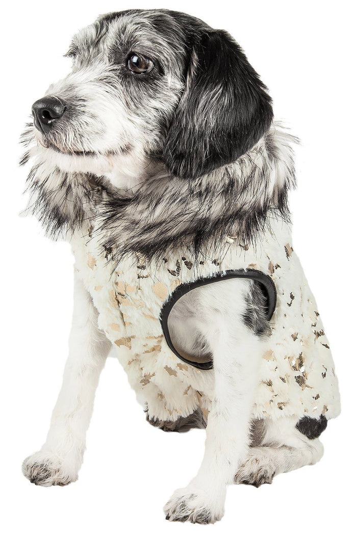 Pet Life ®  Luxe 'Gilded Rawffled' Gold-Plated Designer Fur Dog Coat