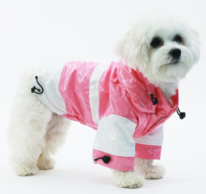 Pet Life ® 'Two-Tone' Waterproof Adjustable Dog Raincoat Jacket w/ Removable Hood