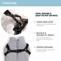 Quilted Pet Jacket with Built-In Harness - Grey