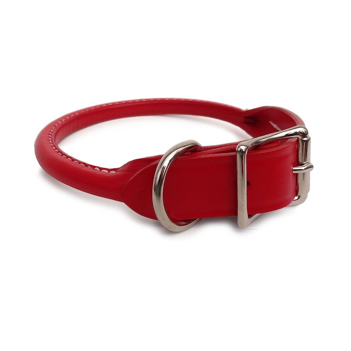 Rolled Premium Red Leather Collars for Big Dogs