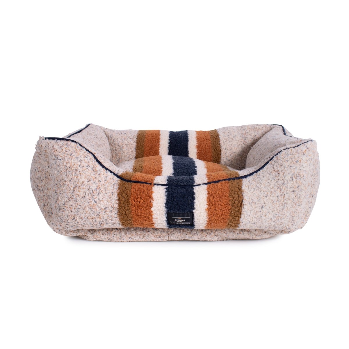 Shinola Brand Stripe Kuddle Berber Dog Bed Oatmeal